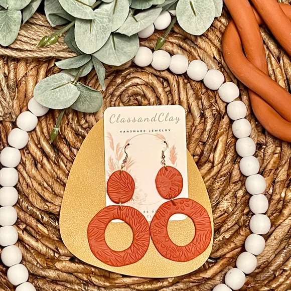 Handmade Polymer Clay earrings - FALLin’ for you collection - Organic round - Picture 2 of 3